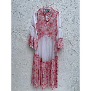 TAJ Sabrina Womens Long Sleeve Embroidered Floral St Barth Dress Red White S